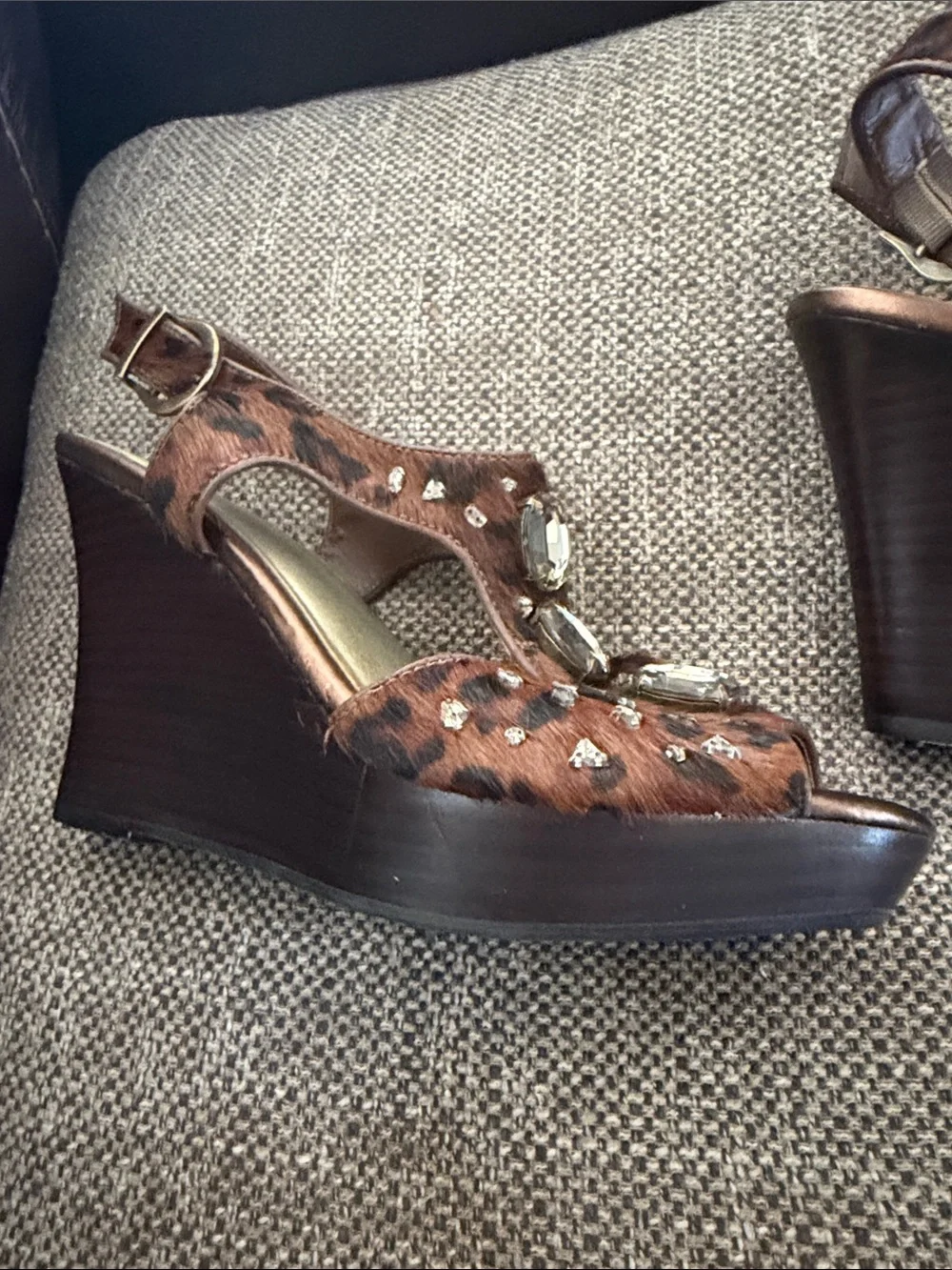 Reba Brown Leopard Jeweled Slingback Heels